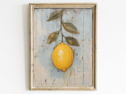 Lemon Print, Rustic Citrus Wall Art, Minimalist Farmhouse Decor - WildfieldPrints