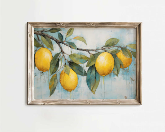 Lemon Tree Branch Wall Art, Rustic Citrus Decor, Lemon Painting - WildfieldPrints