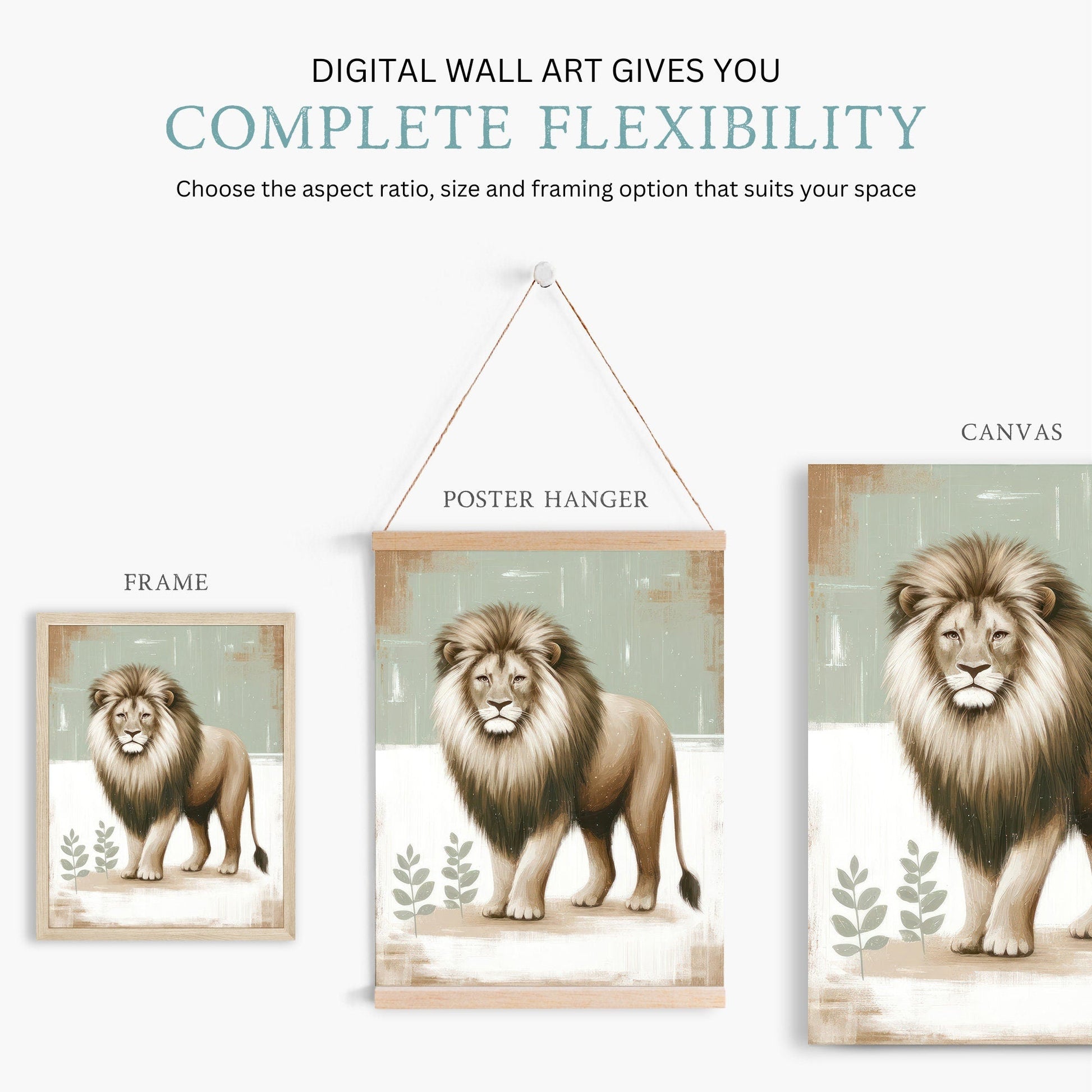 Lion Nursery Prints, Safari Animal Wall Decor, Sage Green Theme - WildfieldPrints