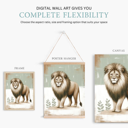 Lion Nursery Prints, Safari Animal Wall Decor, Sage Green Theme - WildfieldPrints