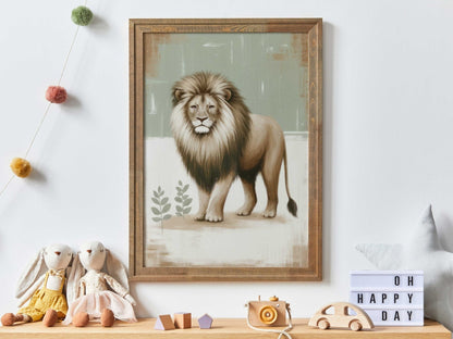 Lion Nursery Prints, Safari Animal Wall Decor, Sage Green Theme - WildfieldPrints