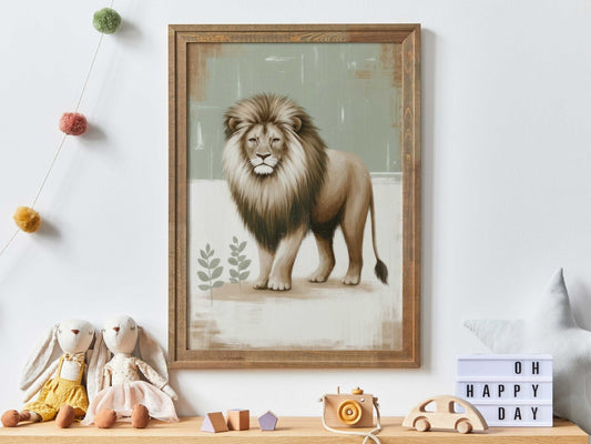 Lion Nursery Prints, Safari Animal Wall Decor, Sage Green Theme - WildfieldPrints