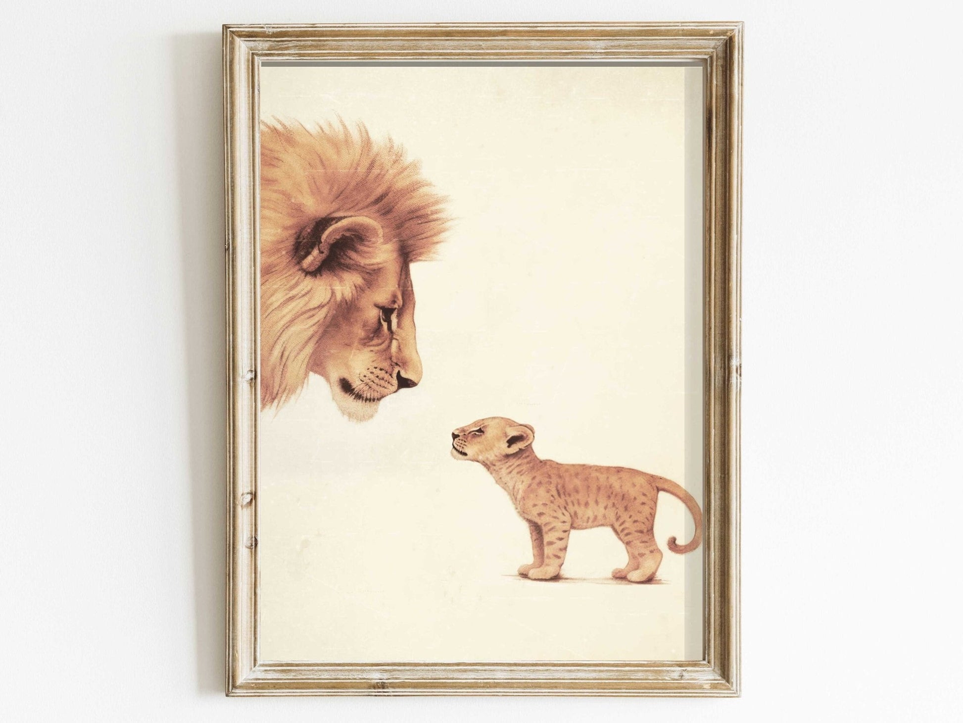 Lion Nursery Wall Art, Baby Safari Animals, Vintage Minimalist Decor - WildfieldPrints