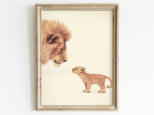 Lion Nursery Wall Art, Baby Safari Animals, Vintage Minimalist Decor - WildfieldPrints