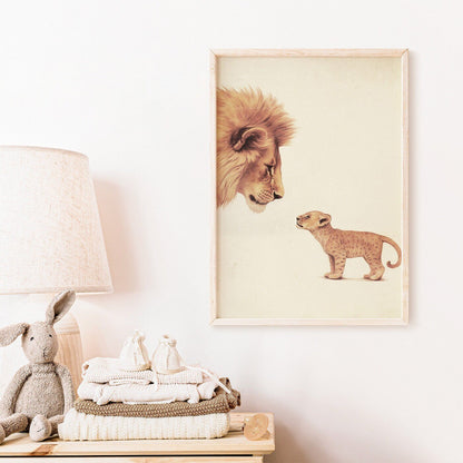 Lion Nursery Wall Art, Baby Safari Animals, Vintage Minimalist Decor - WildfieldPrints