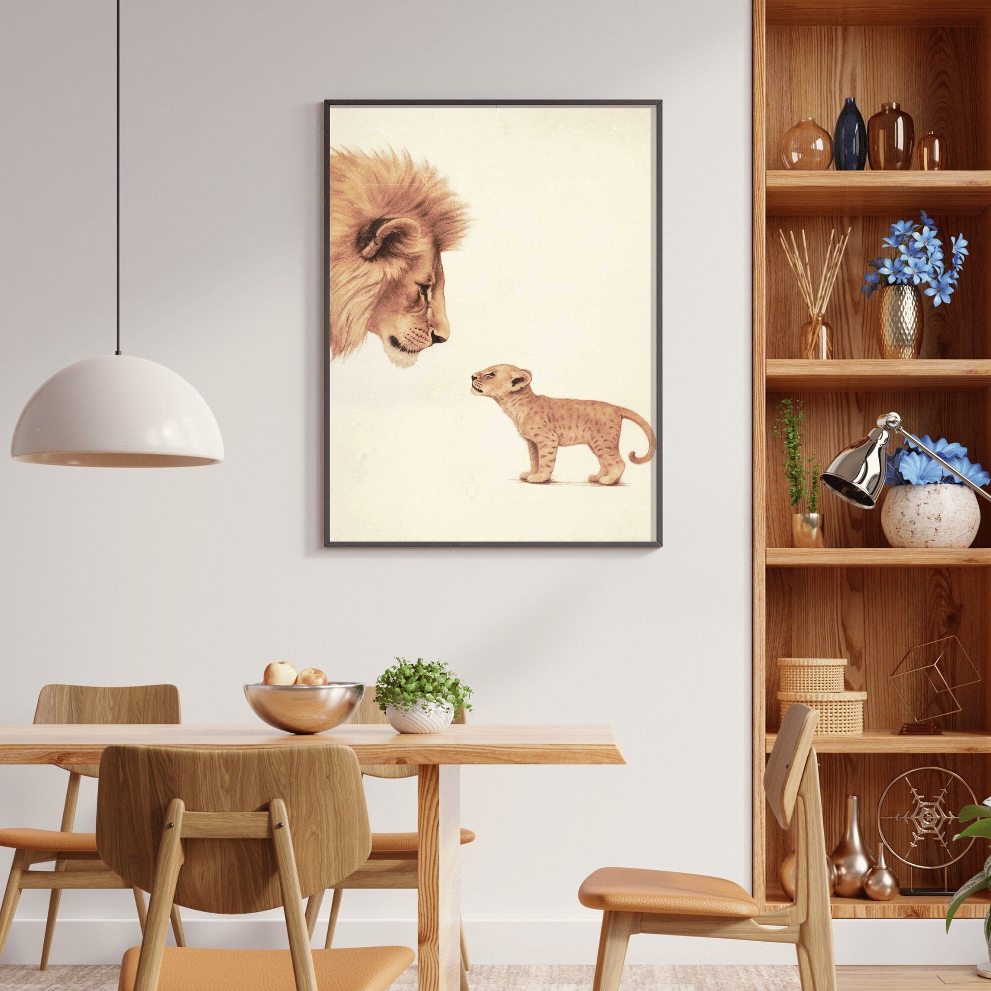Lion Nursery Wall Art, Baby Safari Animals, Vintage Minimalist Decor - WildfieldPrints
