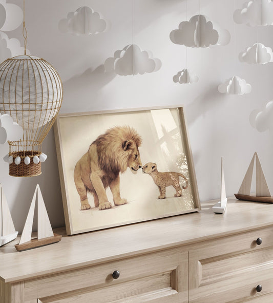 Lion Wall Art, Baby Safari Decor, Cute Animal Prints for Nursery - WildfieldPrints