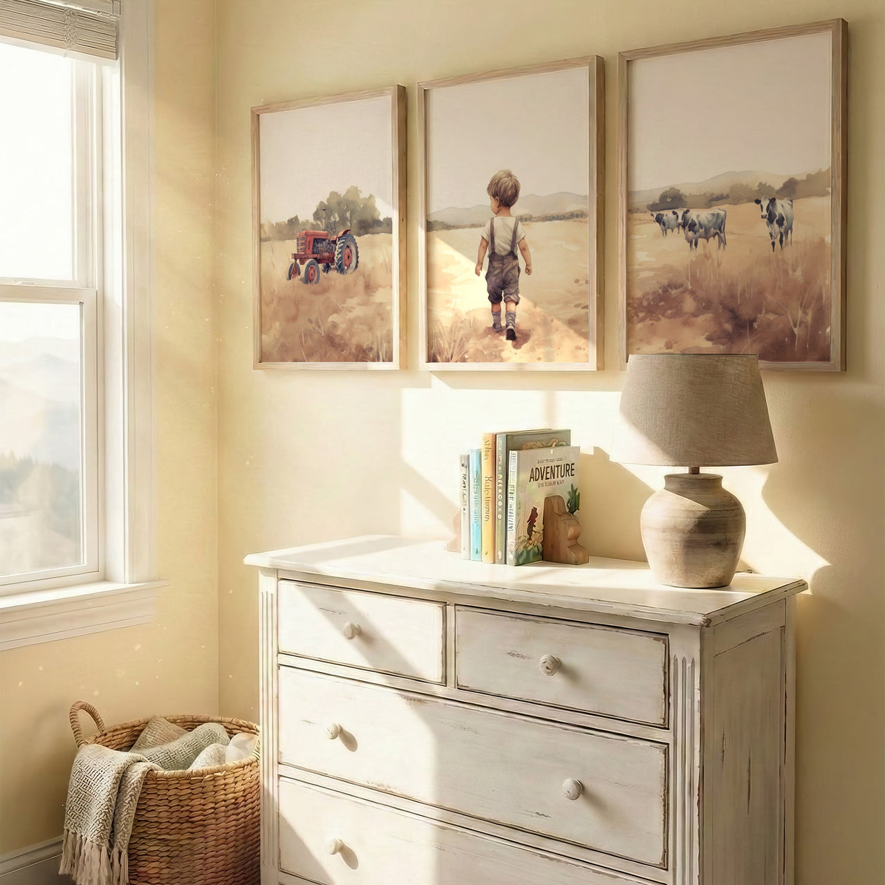 Little Boy Farm Wall Art – Countryside Nursery Print • Set of 3