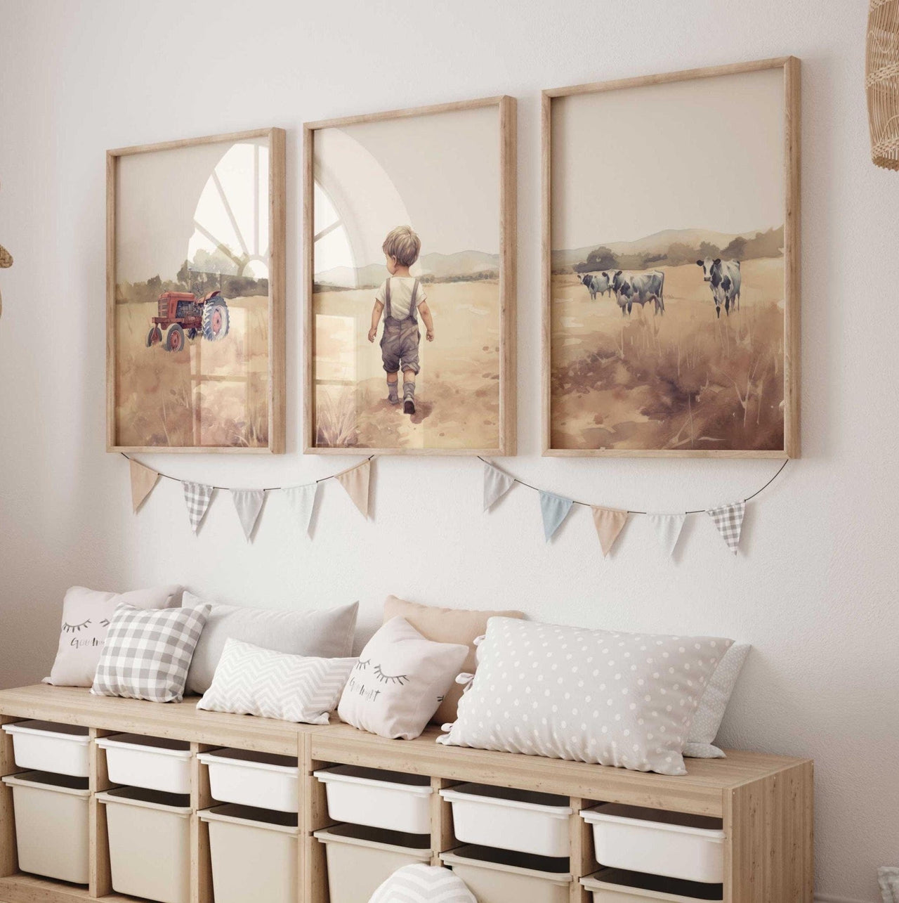 Little Boy Farm Wall Art – Countryside Nursery Print • Set of 3