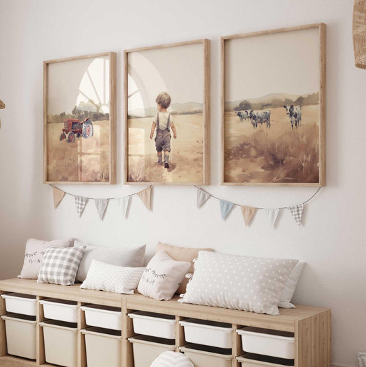 Little Boy on a Farm Print, Vintage Nursery Decor, Countryside Wall Art - WildfieldPrints