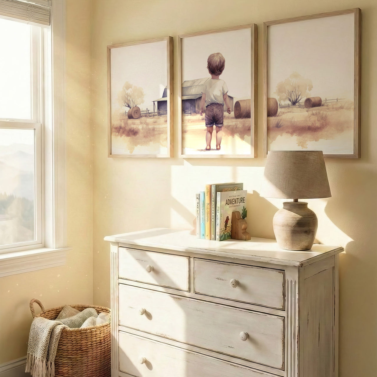 Little Farm Boy Wall Art – Countryside Nursery Print • Set of 3