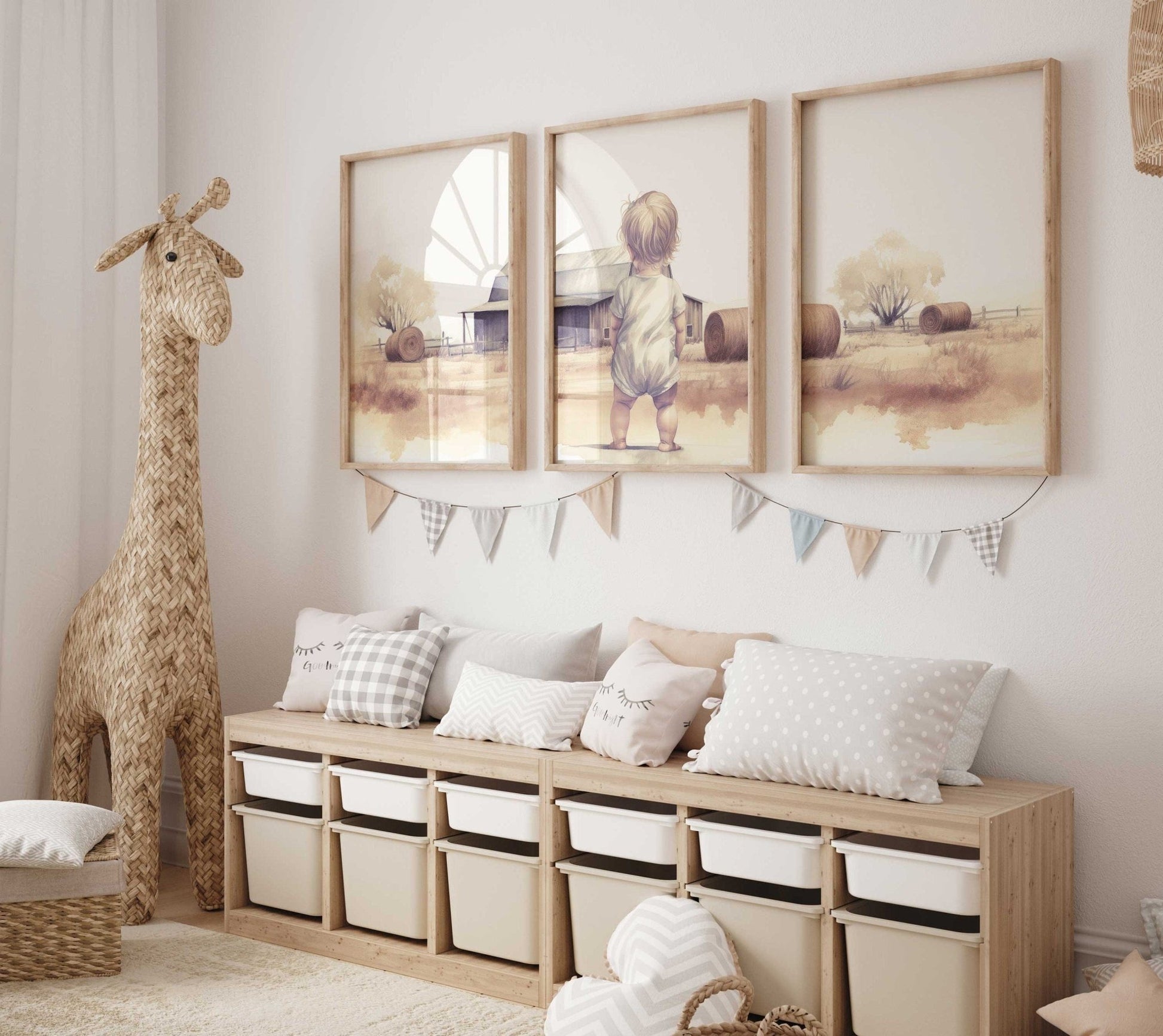 Little Farm Girl Art, Farmhouse Nursery Decor, Country Style Print - WildfieldPrints