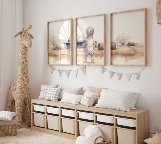 Little Farm Girl Art, Farmhouse Nursery Decor, Country Style Print - WildfieldPrints