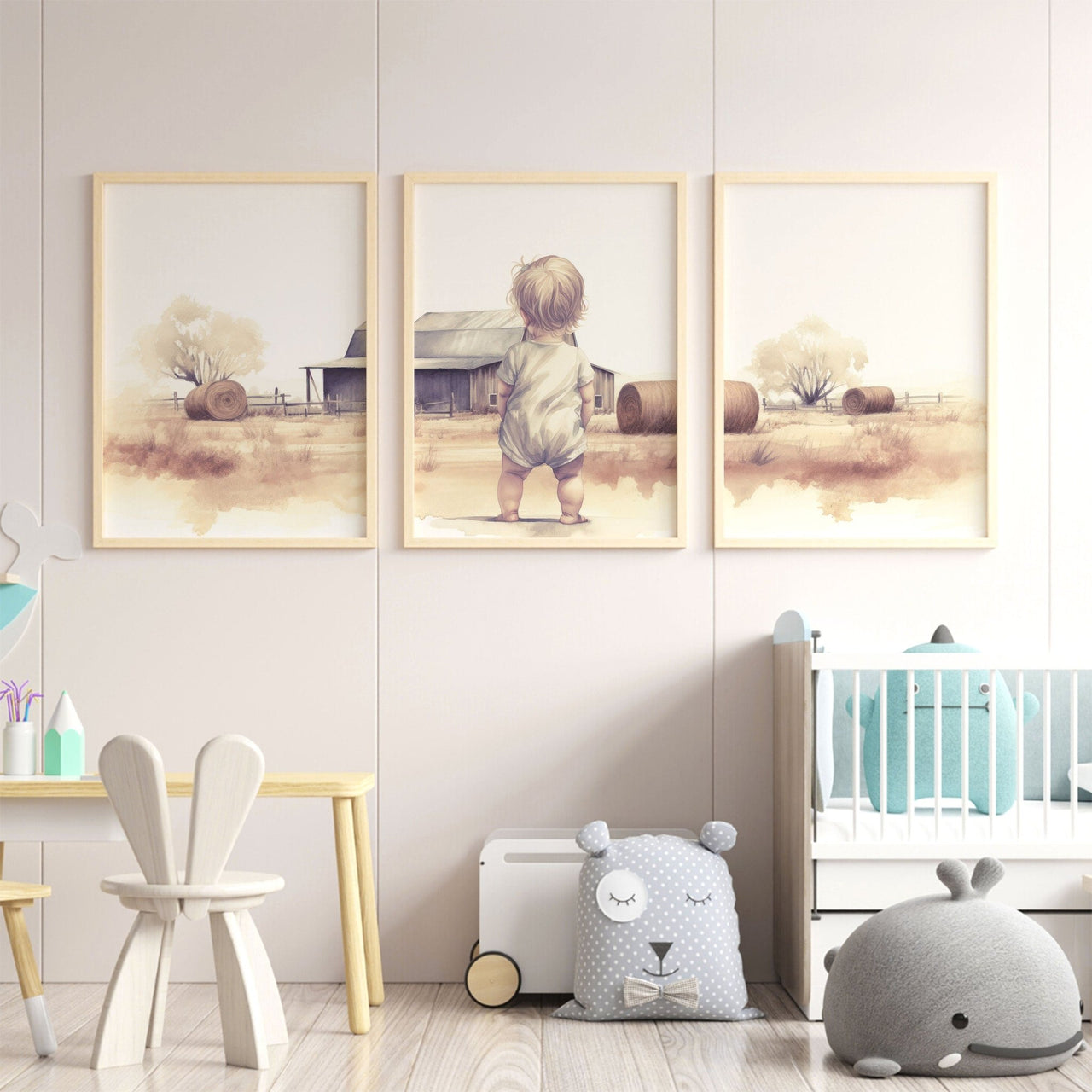 Little Farm Girl Print – Country Nursery Wall Art • Set of 3