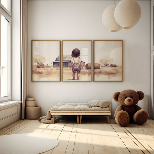 Farm Girl Print – Country Nursery Wall Art for Girls Room • Set of 3