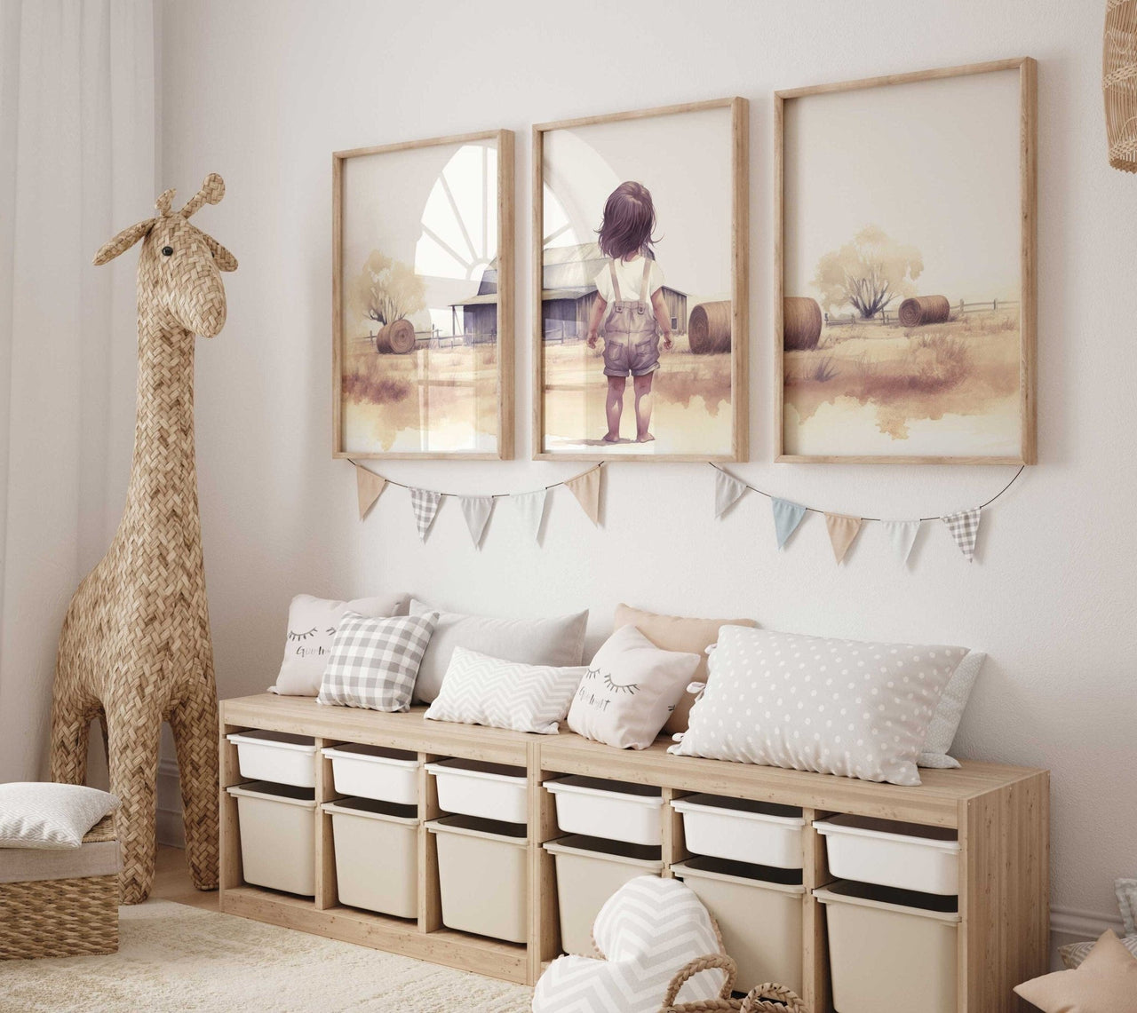Farm Girl Print – Country Nursery Wall Art for Girls Room • Set of 3