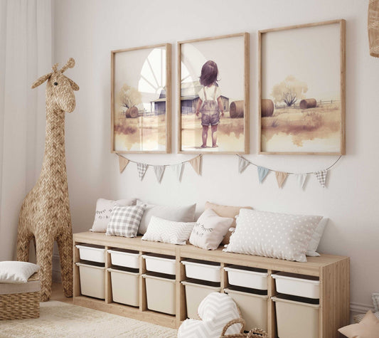 Little Farm Girl Art, Farmhouse Nursery Decor, Country Style Print - WildfieldPrints