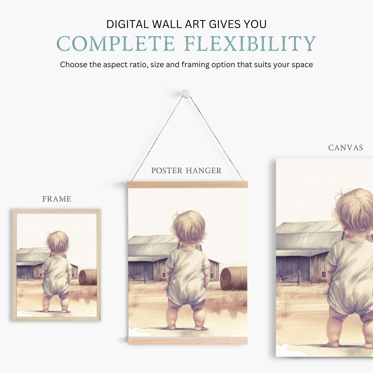 Little Farm Girl Print – Country Nursery Wall Art • Set of 3