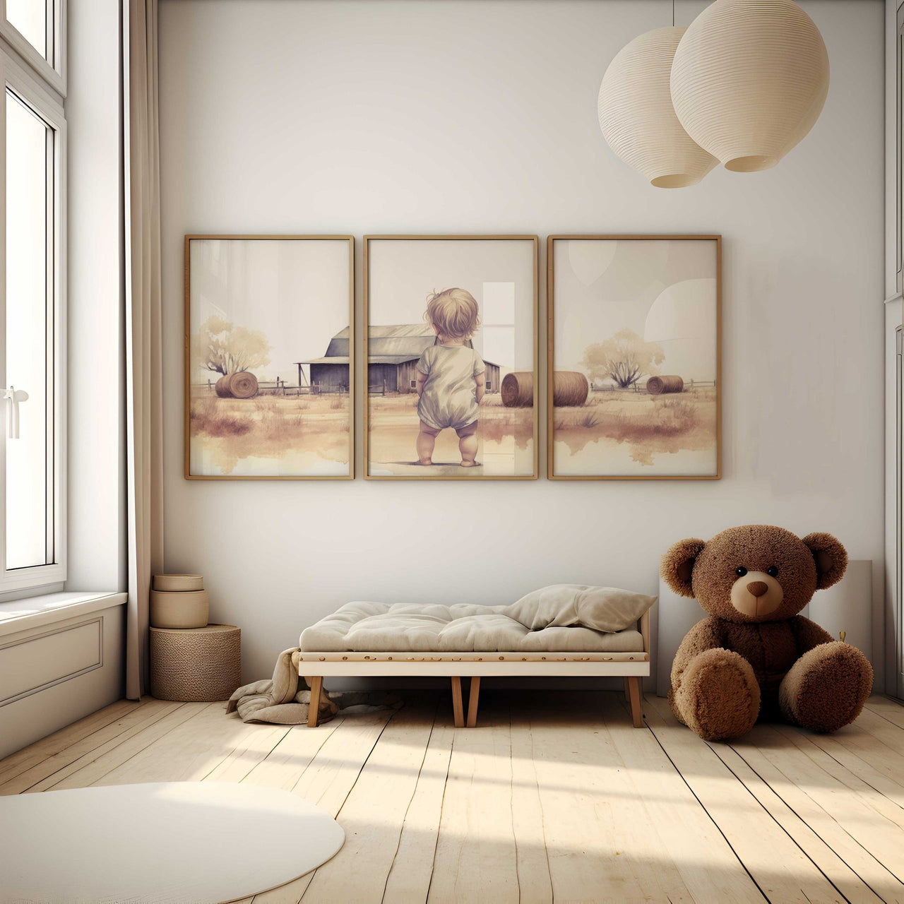 Little Farm Girl Print – Country Nursery Wall Art • Set of 3