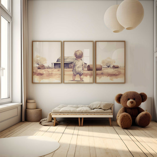 Little Farm Girl Print – Country Nursery Wall Art • Set of 3