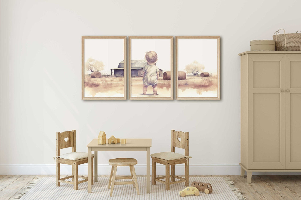 Little Farm Girl Print – Country Nursery Wall Art • Set of 3