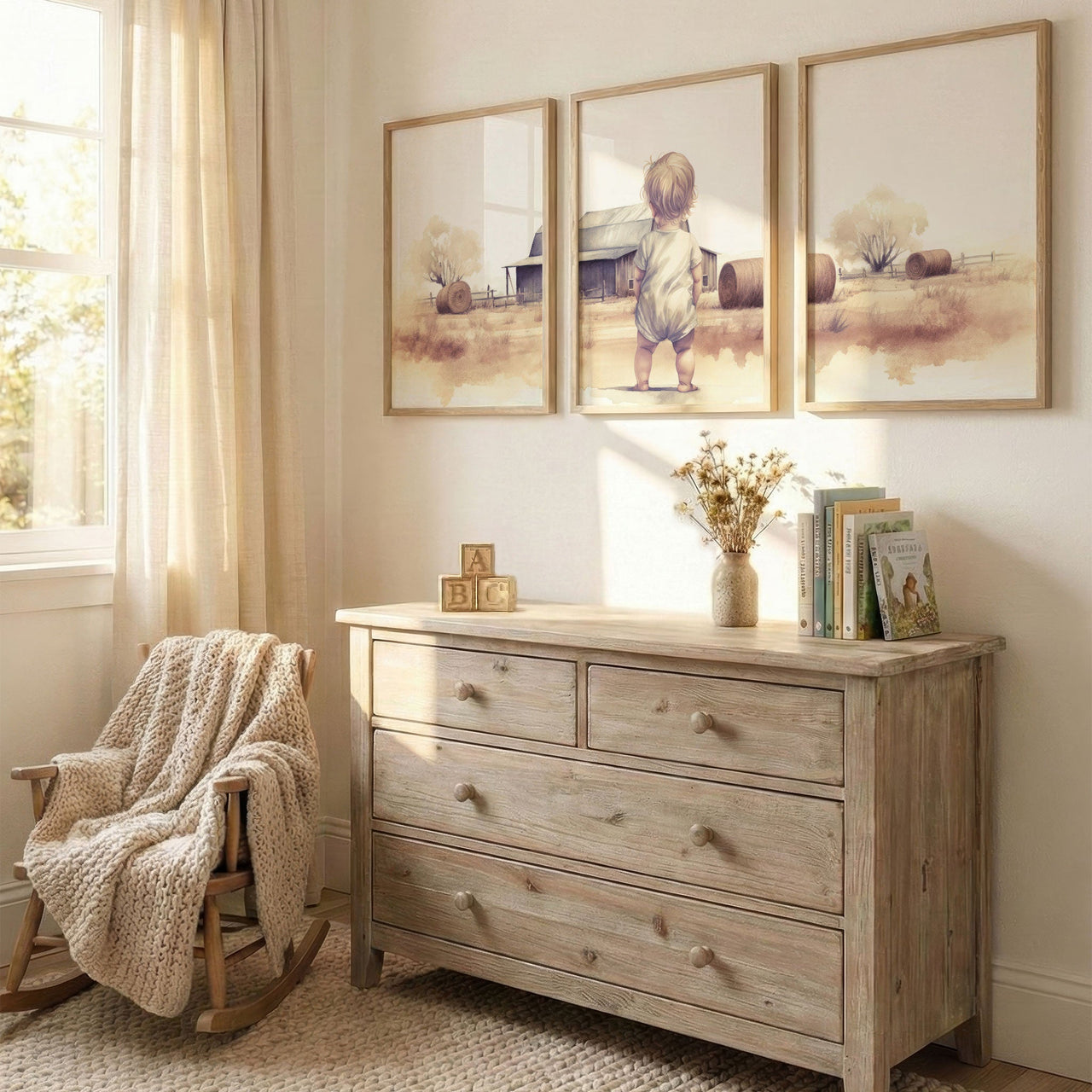 Little Farm Girl Print – Country Nursery Wall Art • Set of 3