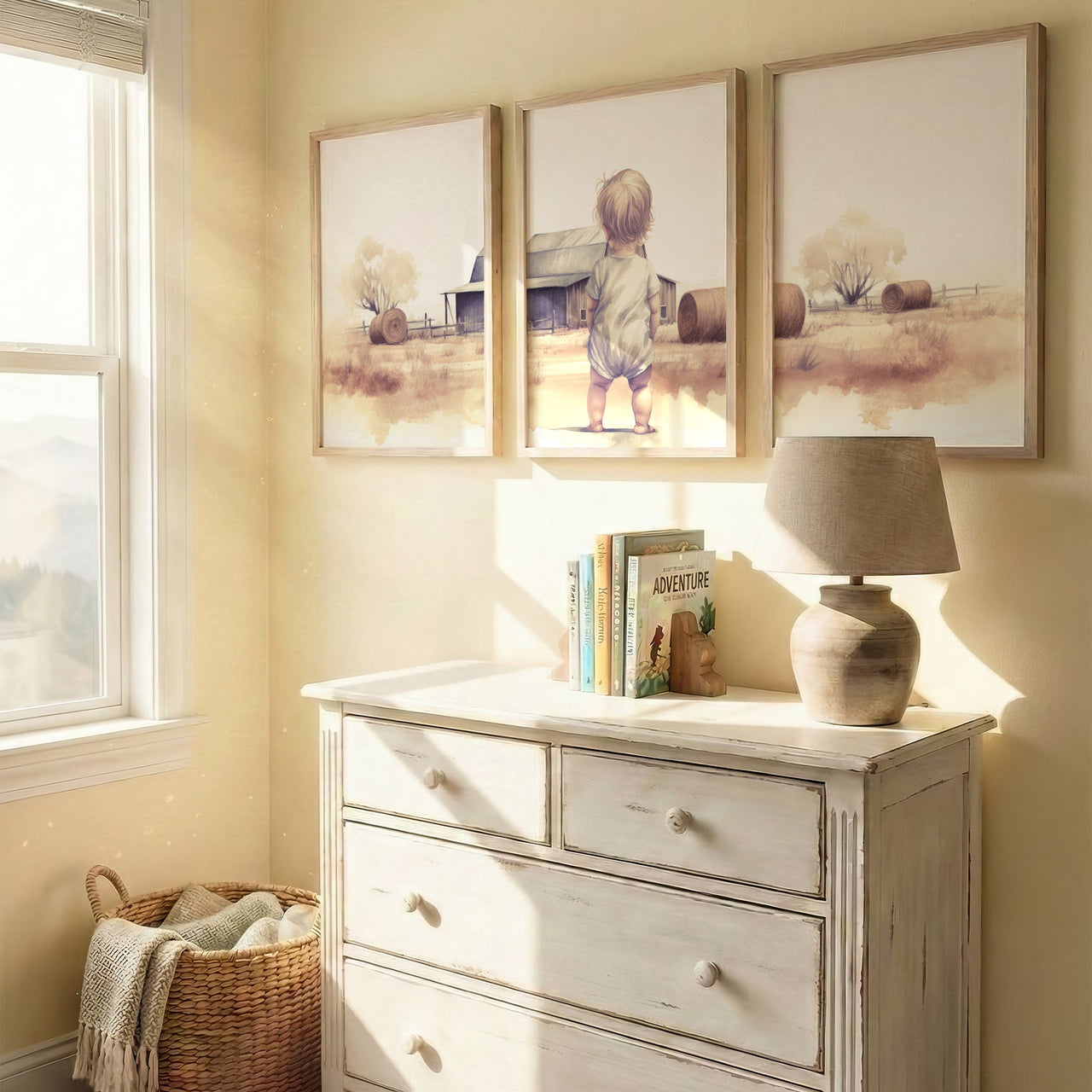 Little Farm Girl Print – Country Nursery Wall Art • Set of 3