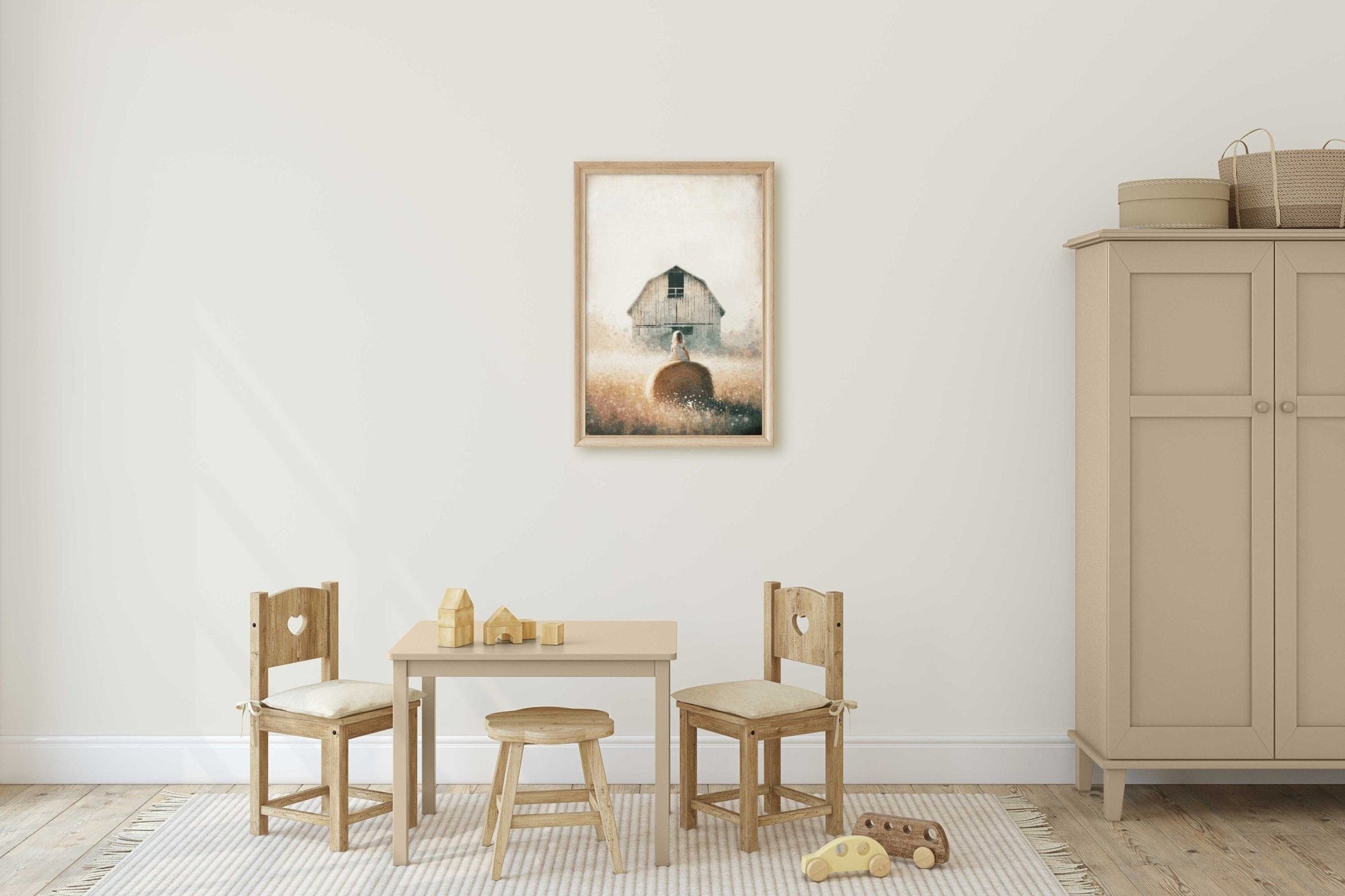 Little Farm Girl Print, Farmhouse Nursery Decor, Countryside Art - WildfieldPrints