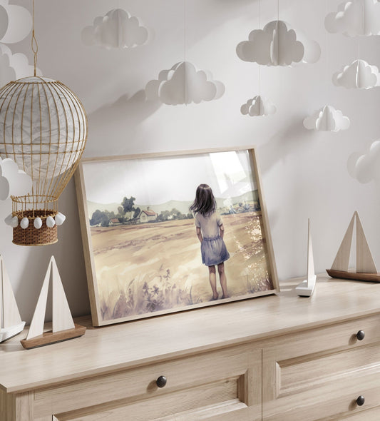 Little Farm Girl Print, Farmhouse Nursery Decor, Girls Room Art - WildfieldPrints