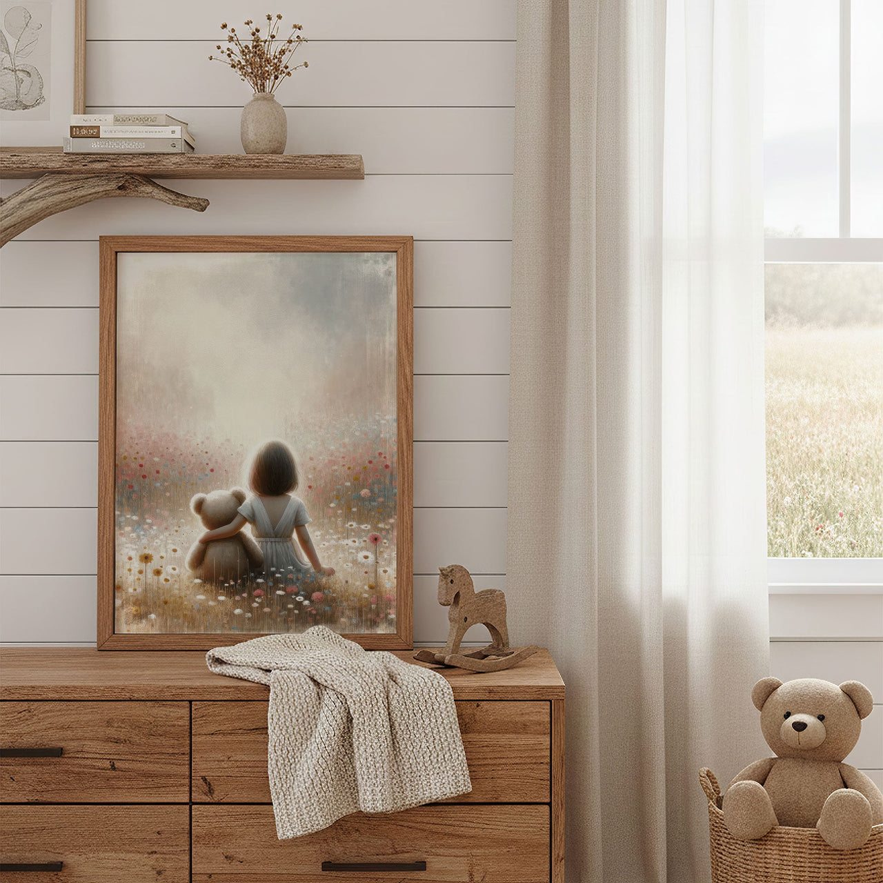 Little Girl and Teddy Bear Wall Art – Childhood Nursery Decor
