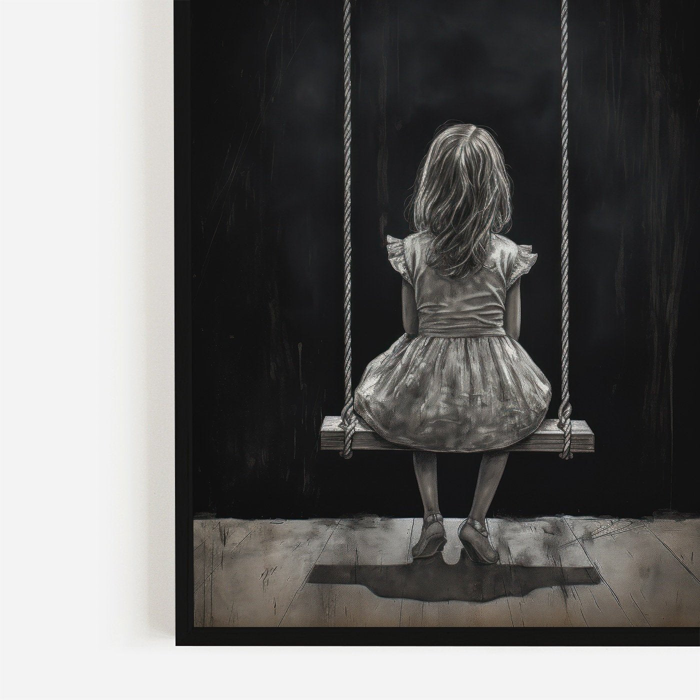Little Girl on Swing Print, Black & White Nursery Decor, Vintage Style - WildfieldPrints