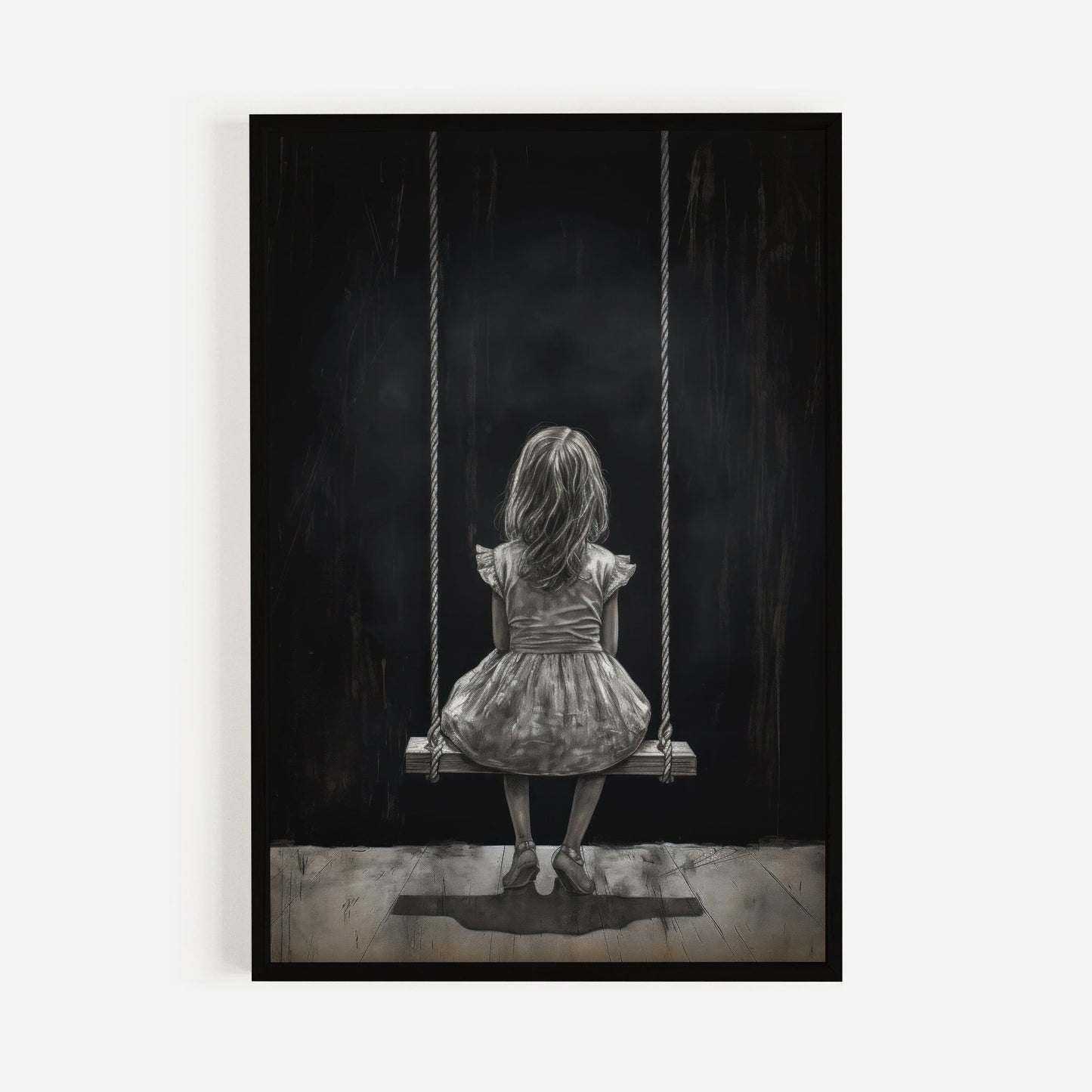 Little Girl on Swing Print, Black & White Nursery Decor, Vintage Style - WildfieldPrints