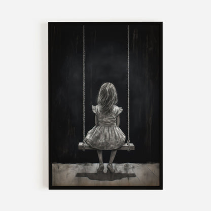 Little Girl on Swing Print, Black & White Nursery Decor, Vintage Style - WildfieldPrints