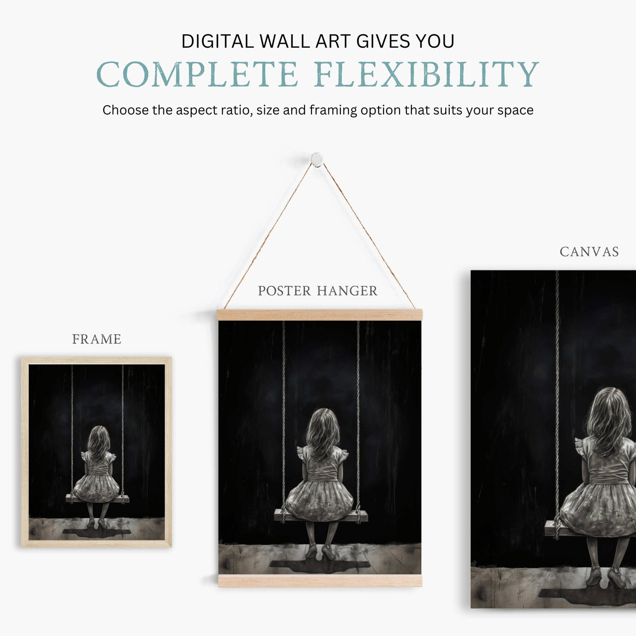 Girl on Swing Wall Art – Vintage Nursery Print