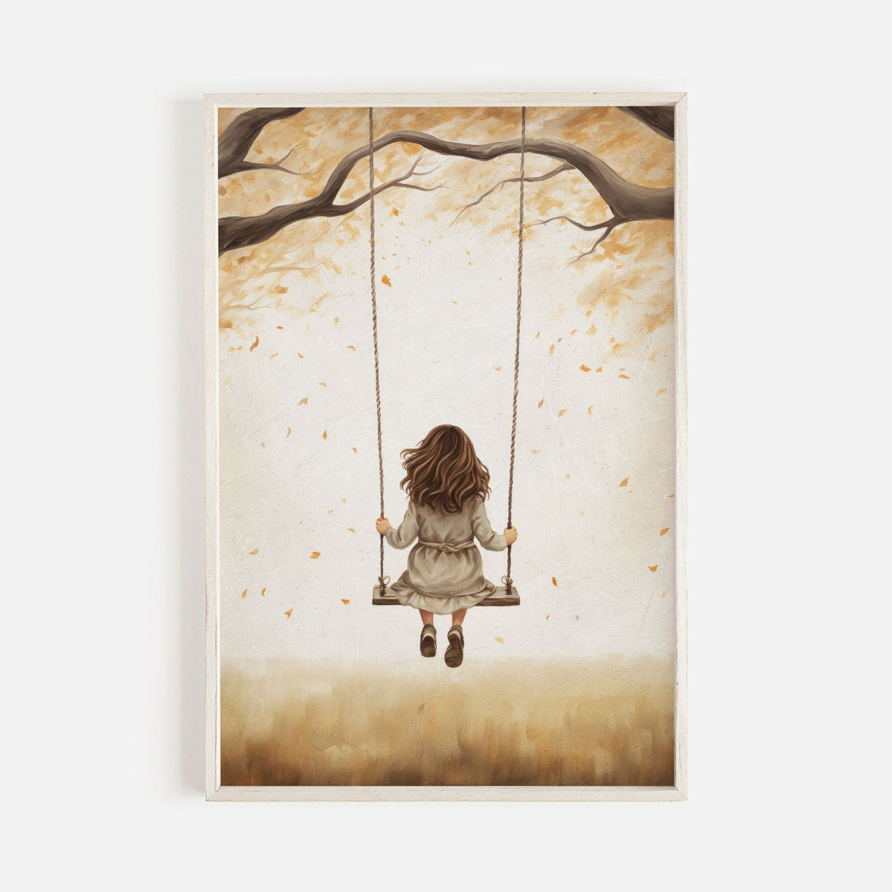 Girl on Swing Wall Art – Vintage Nursery Print for Kids Room