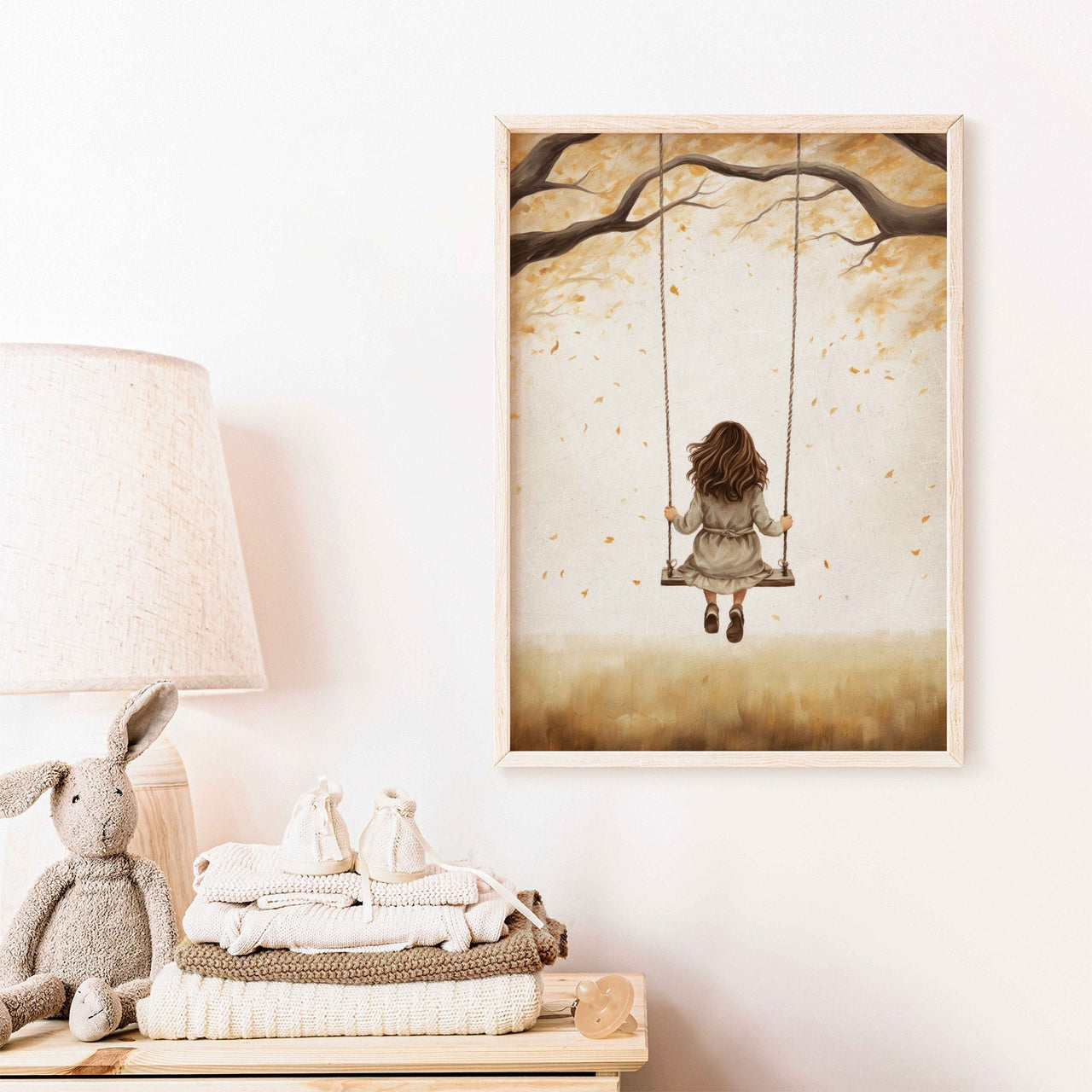Girl on Swing Wall Art – Vintage Nursery Print for Kids Room