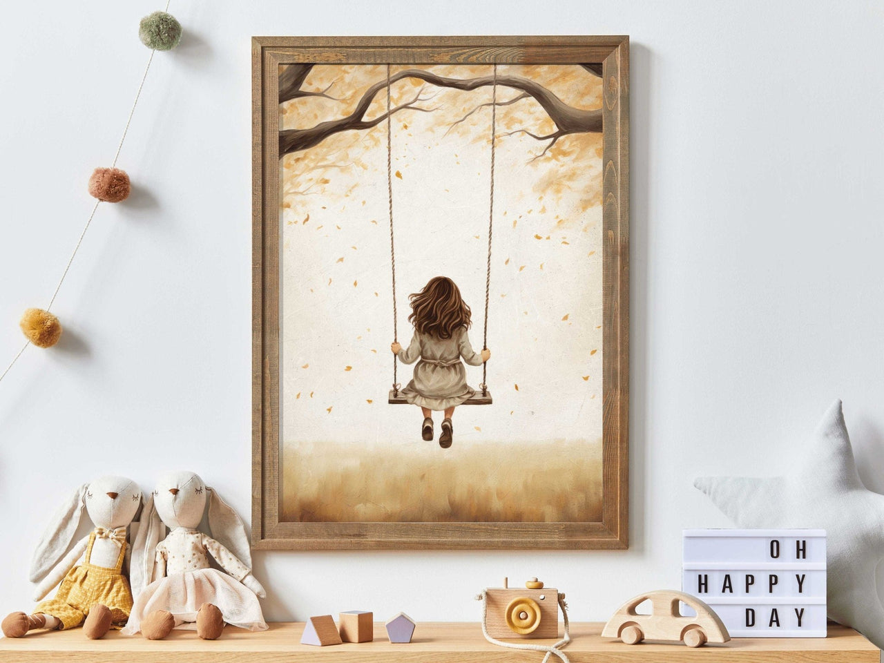 Girl on Swing Wall Art – Vintage Nursery Print for Kids Room