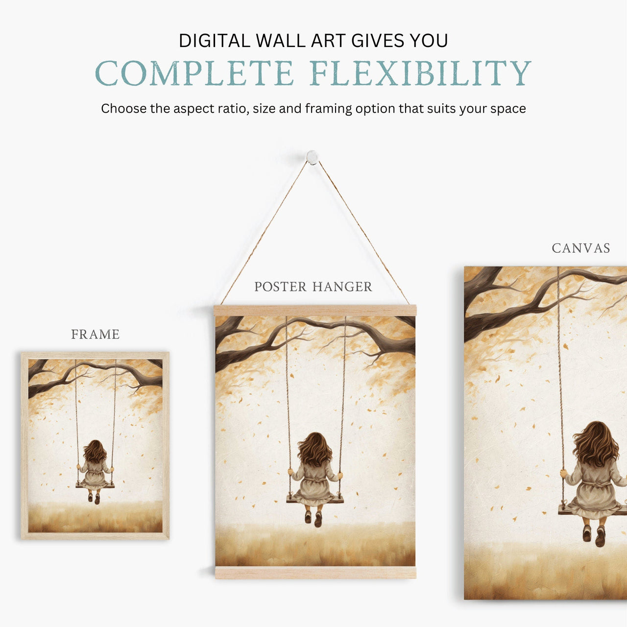 Girl on Swing Wall Art – Vintage Nursery Print for Kids Room