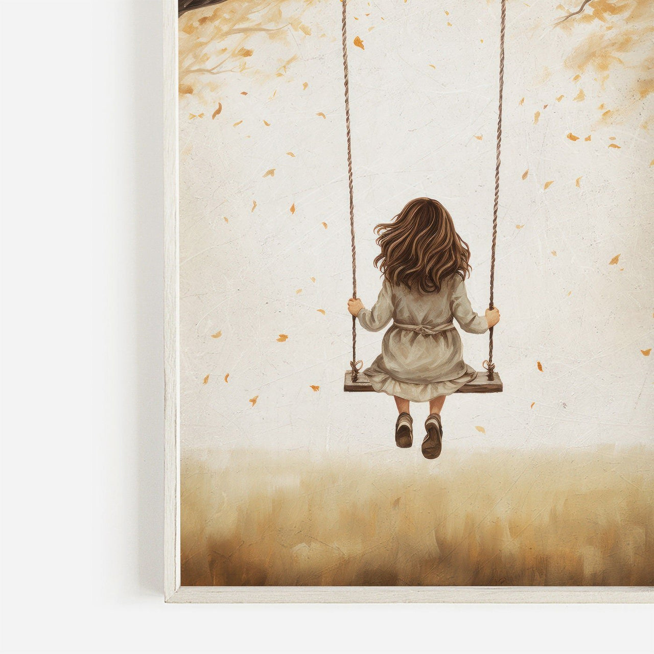 Girl on Swing Wall Art – Vintage Nursery Print for Kids Room