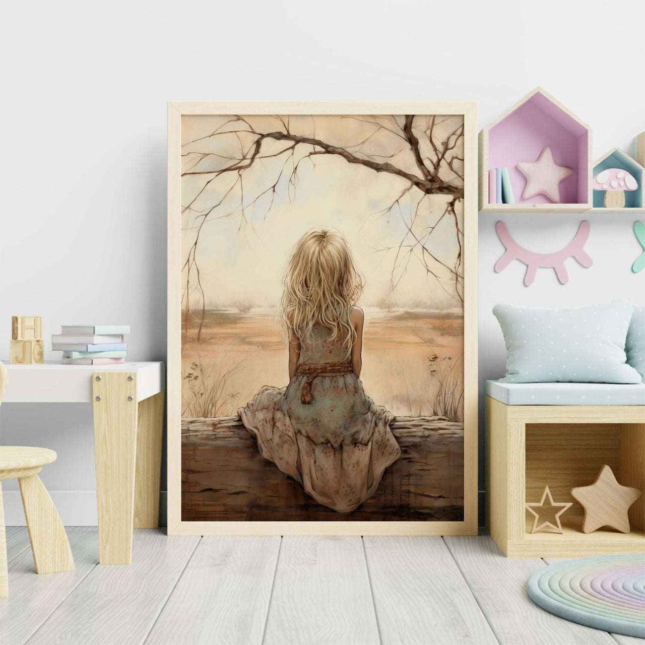 Blonde Girl Wall Art – Vintage Kids Room Print