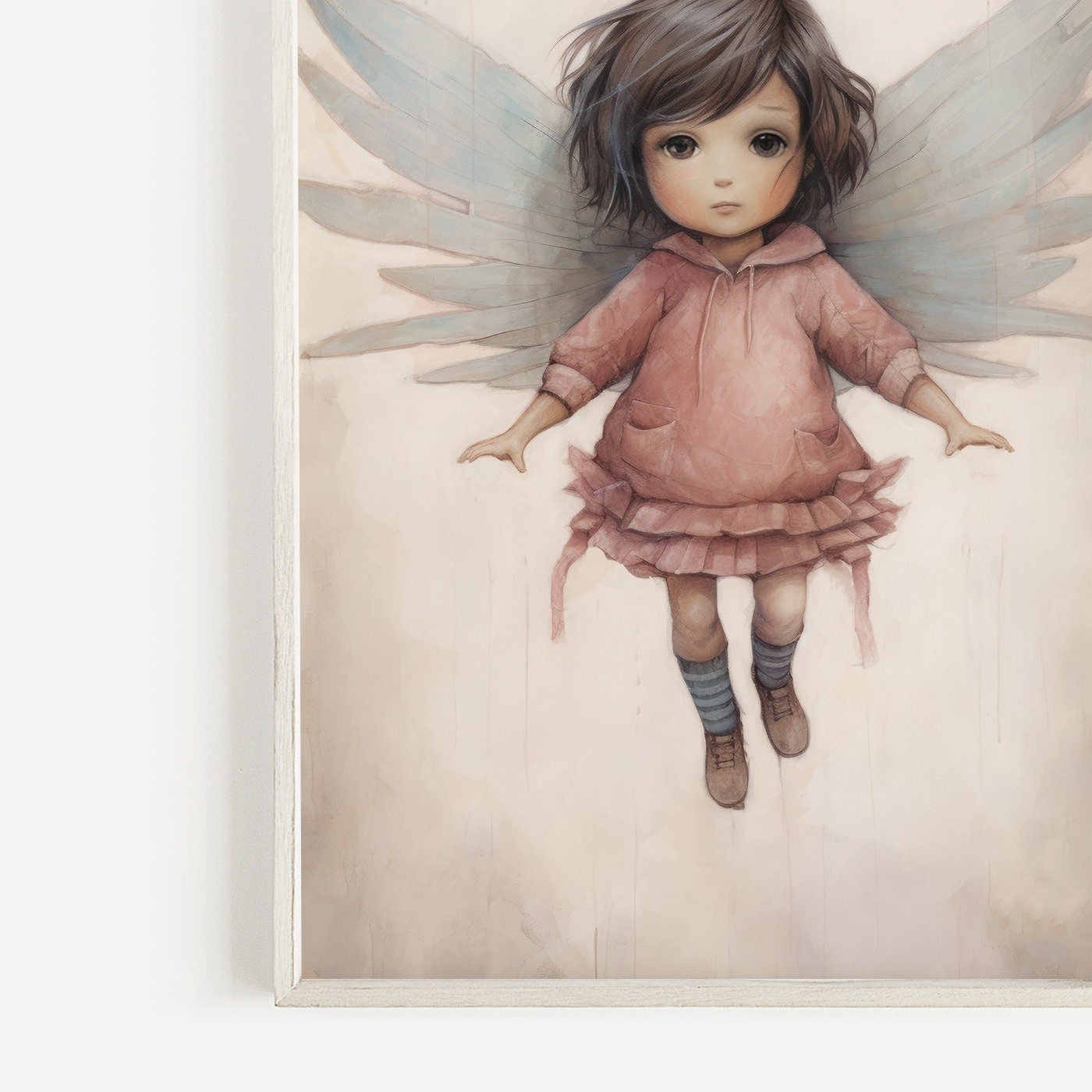 Little Girl with Angel Wings, Adorable Nursery Decor for Girls, Wall Art - WildfieldPrints