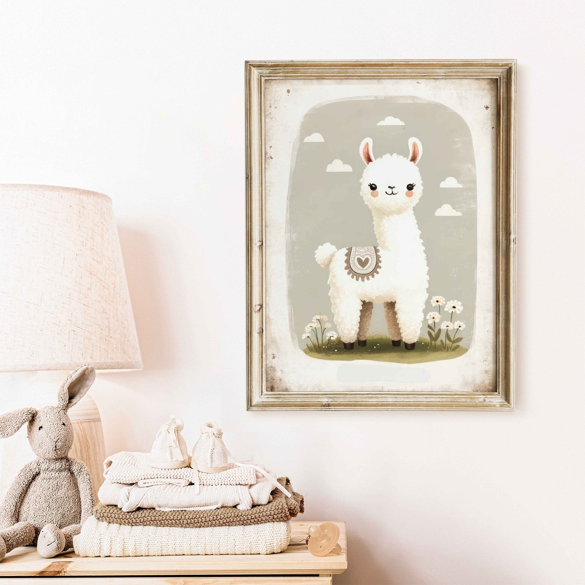 Llama Nursery Art, Vintage Kids Wall Decor, Rustic Animal Print - WildfieldPrints
