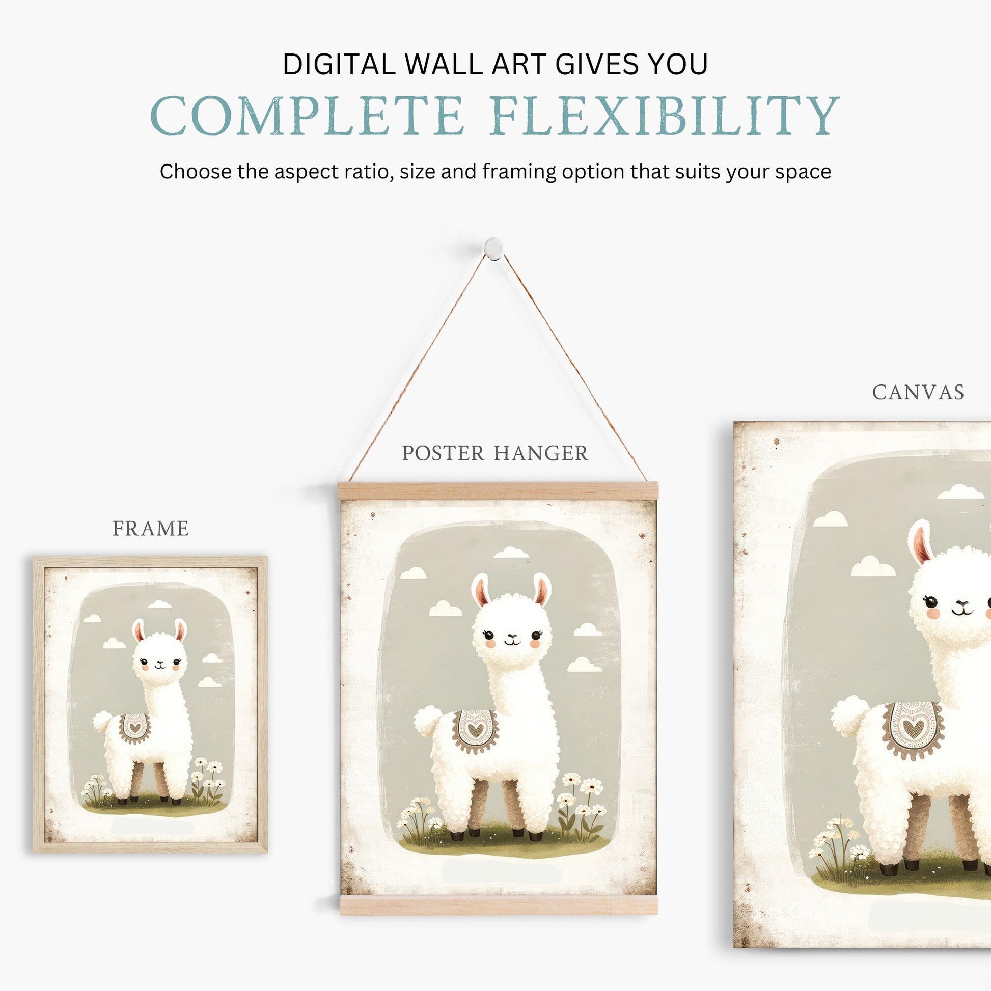 Llama Nursery Art, Vintage Kids Wall Decor, Rustic Animal Print - WildfieldPrints