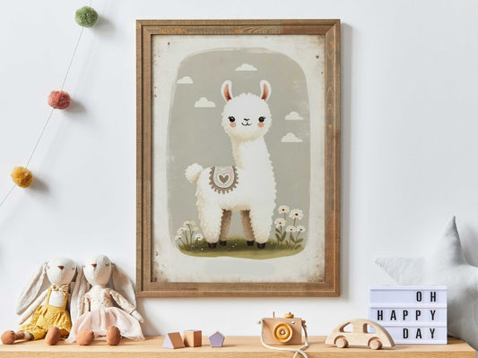 Llama Nursery Art, Vintage Kids Wall Decor, Rustic Animal Print - WildfieldPrints