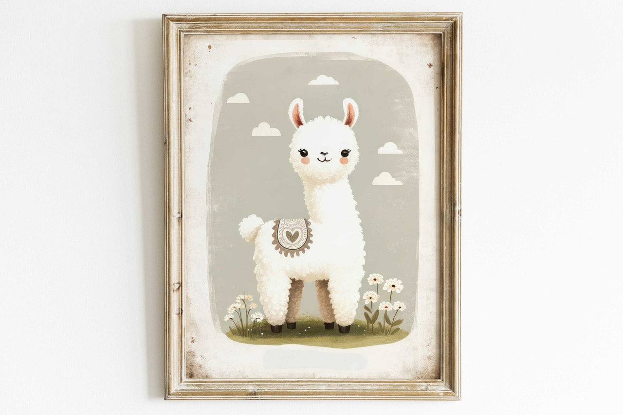 Llama Wall Art – Animal Nursery Print for Kids