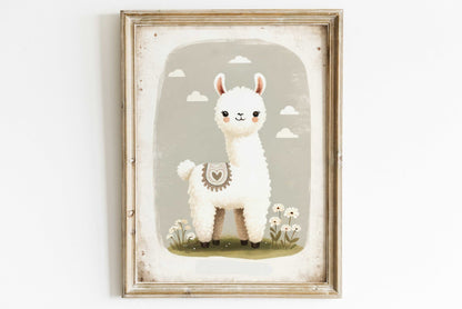 Llama Nursery Art, Vintage Kids Wall Decor, Rustic Animal Print - WildfieldPrints