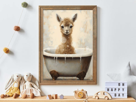 Llama Nursery Wall Art, Bathing Animal Decor for Kids’ Rooms - WildfieldPrints