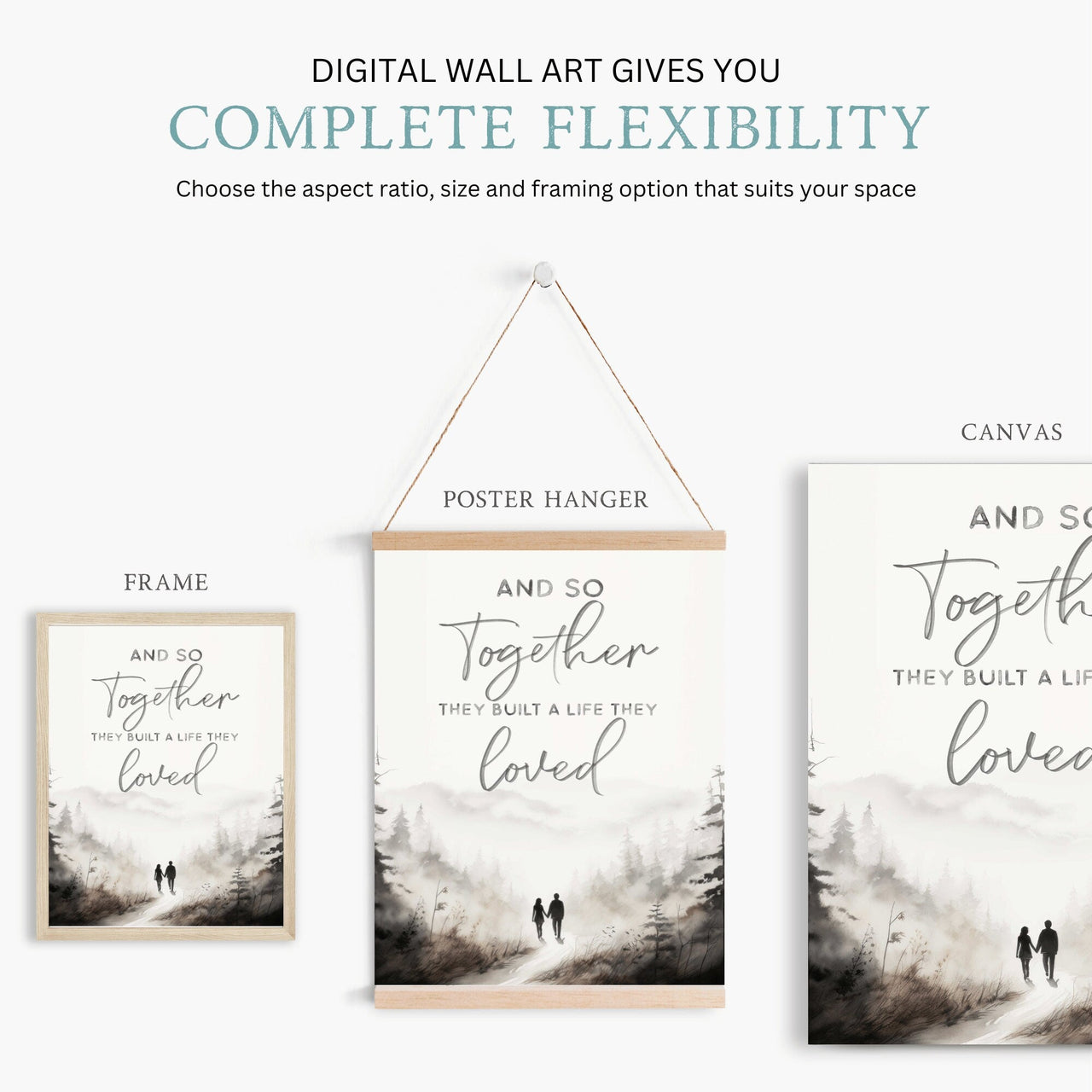 Grayscale Couple Print – Love Wall Decor for Living Room