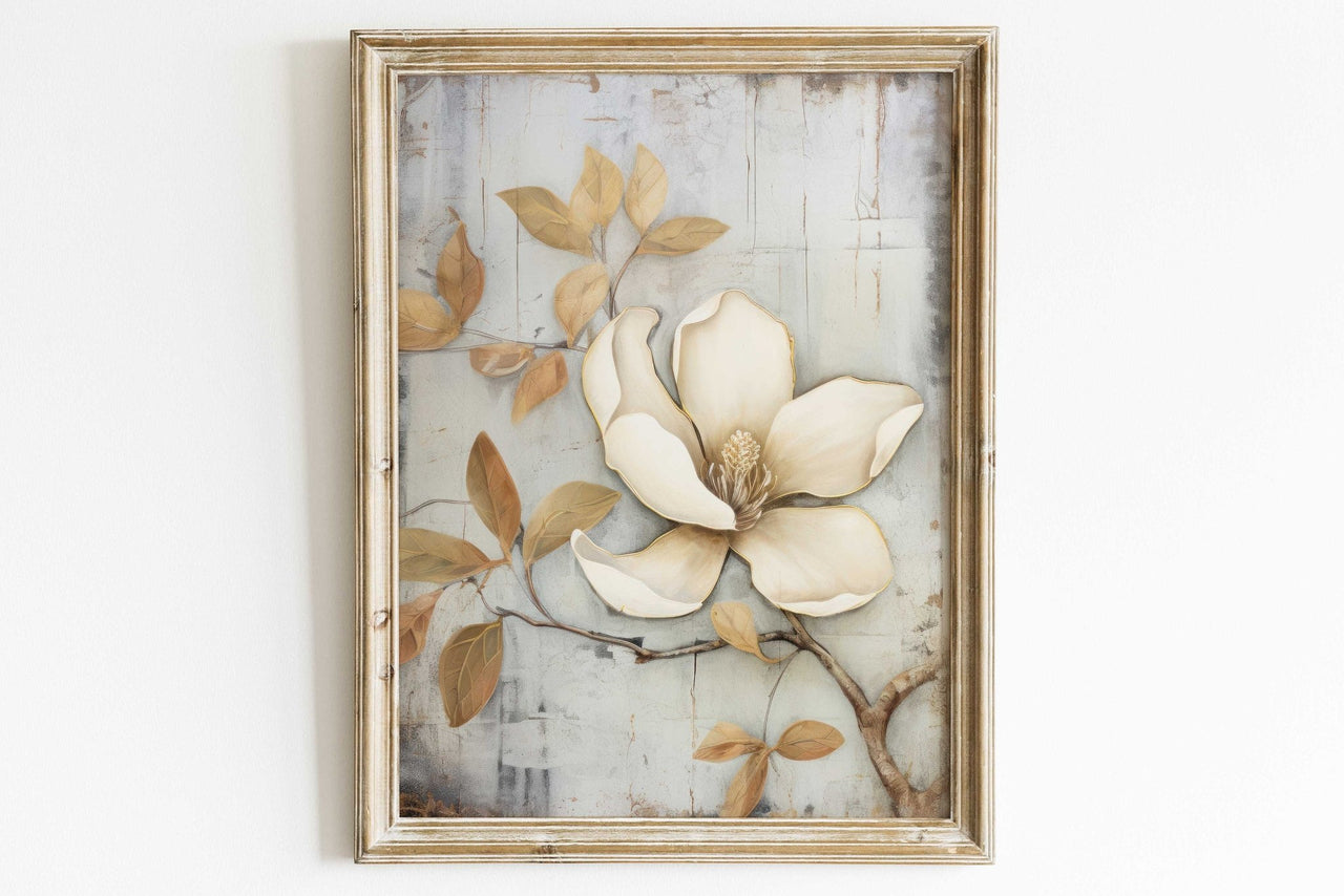 White Magnolia Wall Art – Floral Girls Room Print