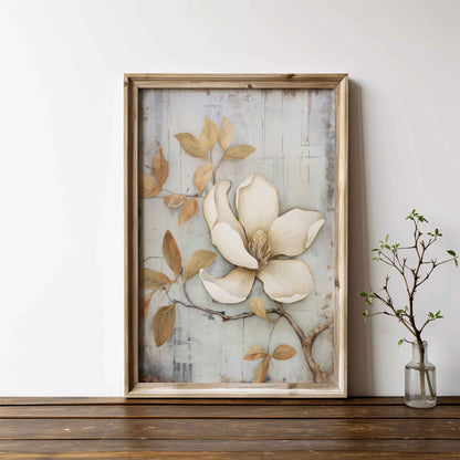 Magnolia Print, Rustic Floral Wall Art, Farmhouse Home Decor - WildfieldPrints